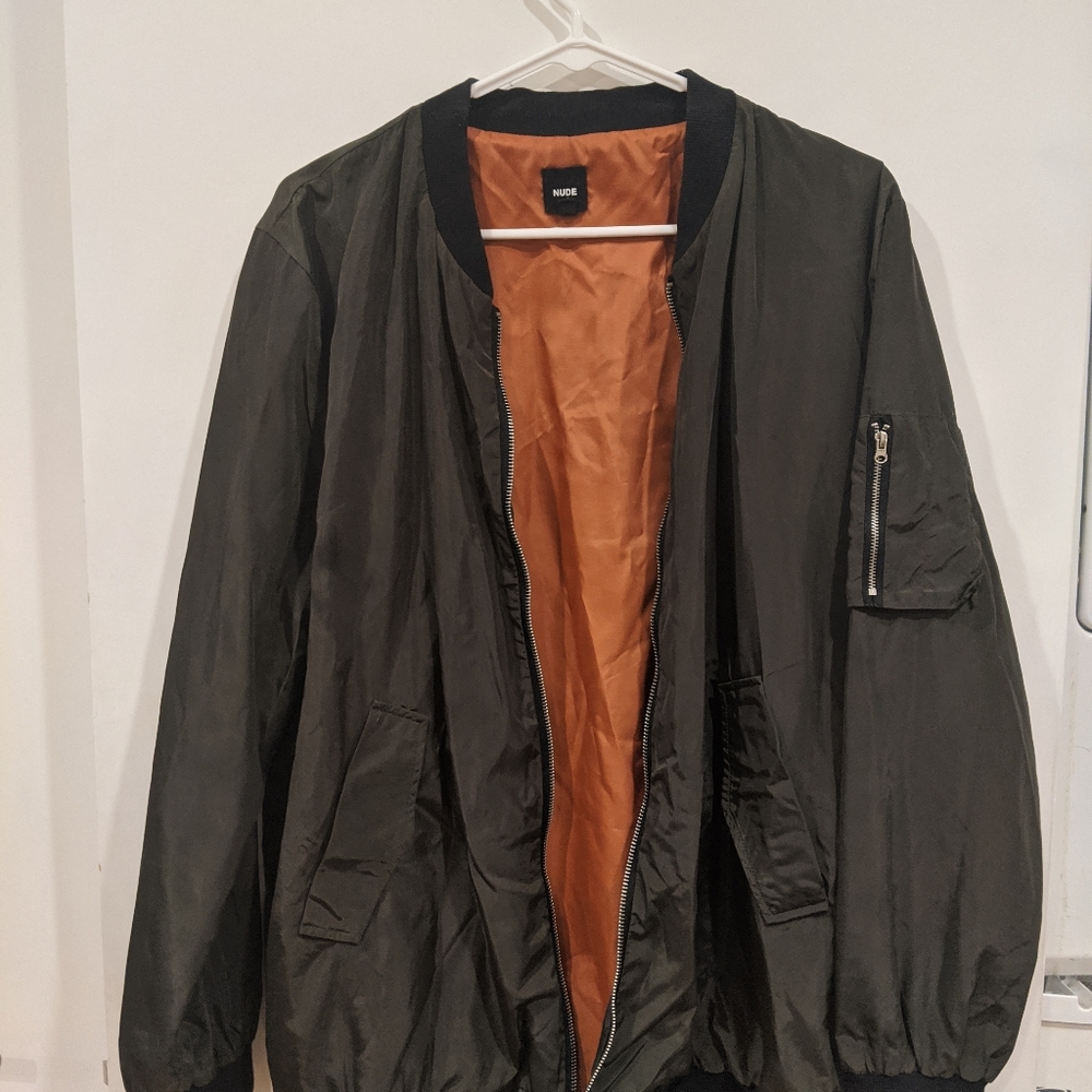 Nude Brand green jacket, orange lining